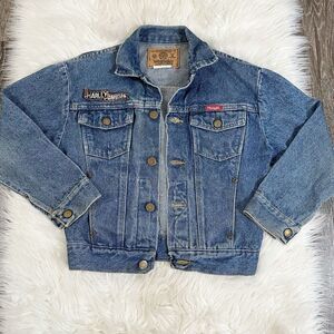 Vintage Wrangler Denim Jacket Kids Unisex Medium Harley Davidson Patch Python